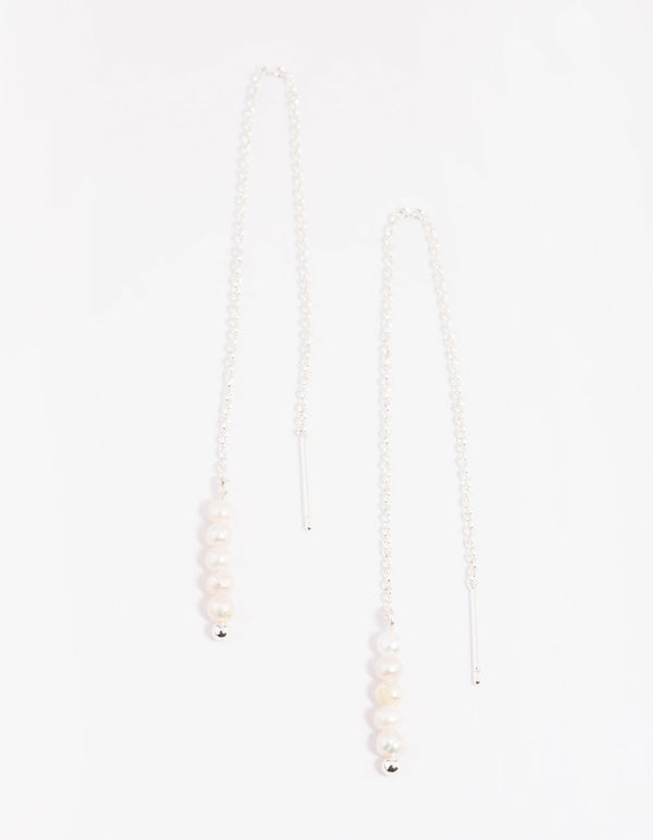 Silver Plated Pearl Thread Through Earrings