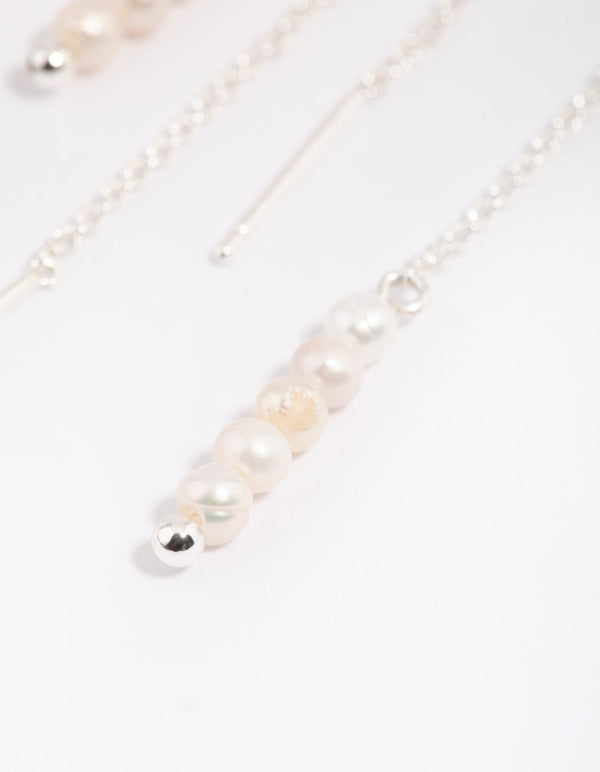 Silver Plated Pearl Thread Through Earrings
