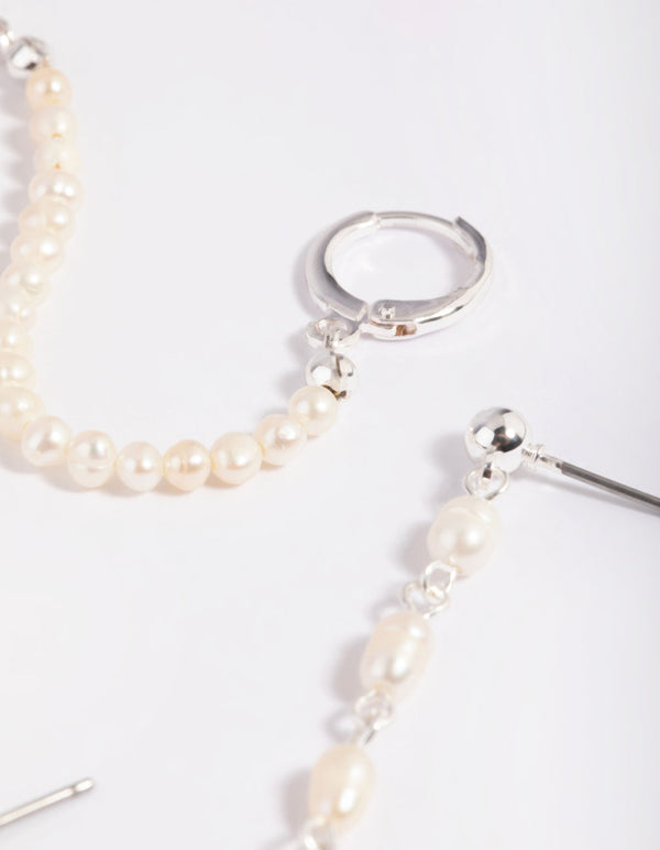 Stapelpakket met oorbellen van verzilverde parelketting
