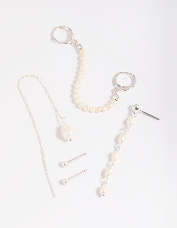 Stapelpakket met oorbellen van verzilverde parelketting