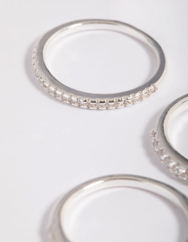 Silver Plated Cubic Zirconia Ring Stack Pack