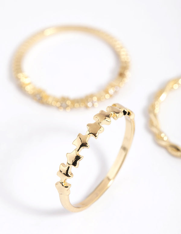 Gold Plated Cubic Zirconia Star Ring Stack Pack