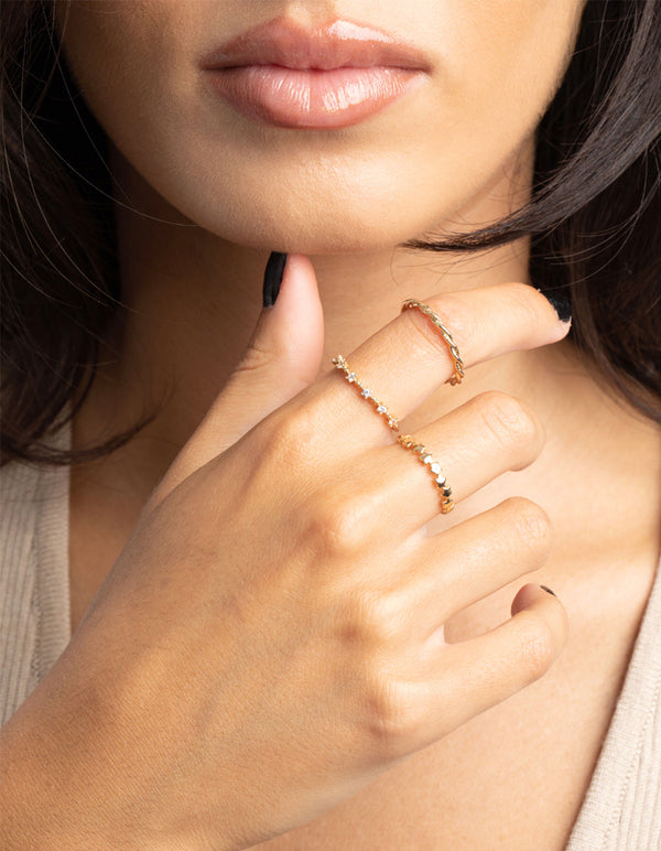 Gold Plated Cubic Zirconia Star Ring Stack Pack
