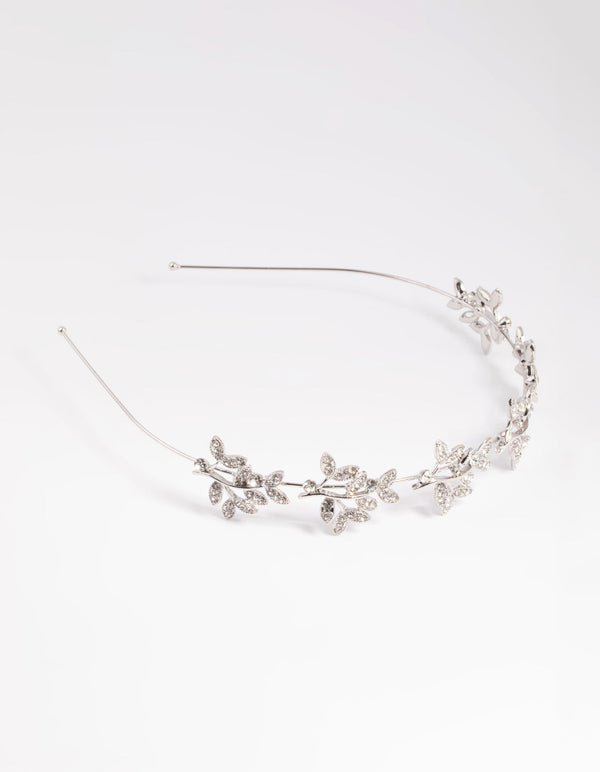 Rhodium Diamante Leaf Cluster Headband