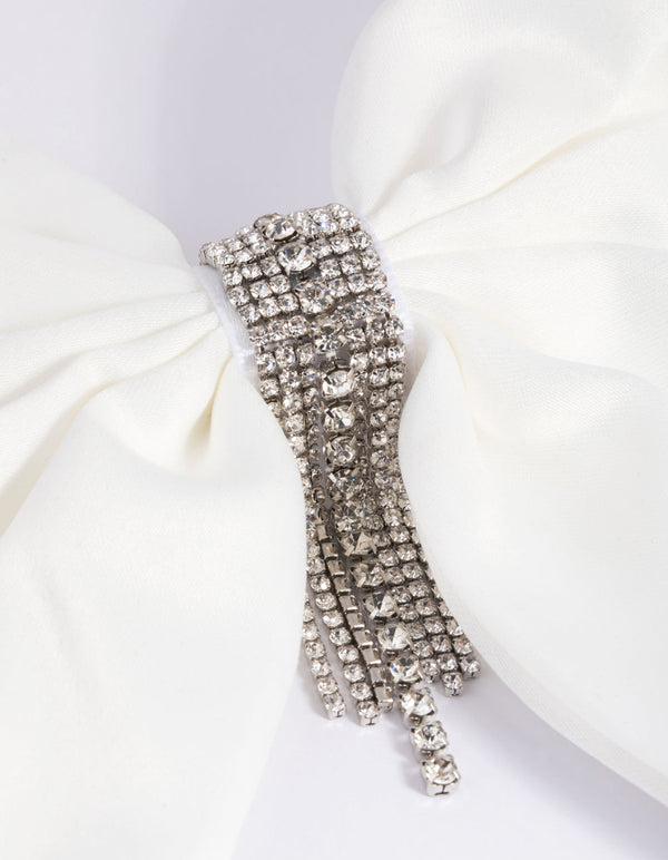 White Daisy Tassel Bow Clip