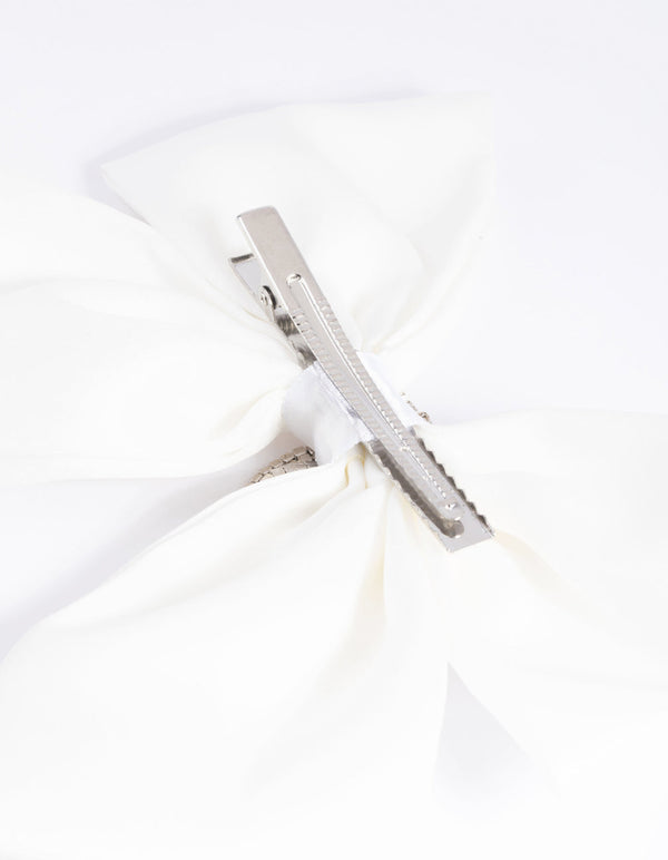 White Daisy Tassel Bow Clip