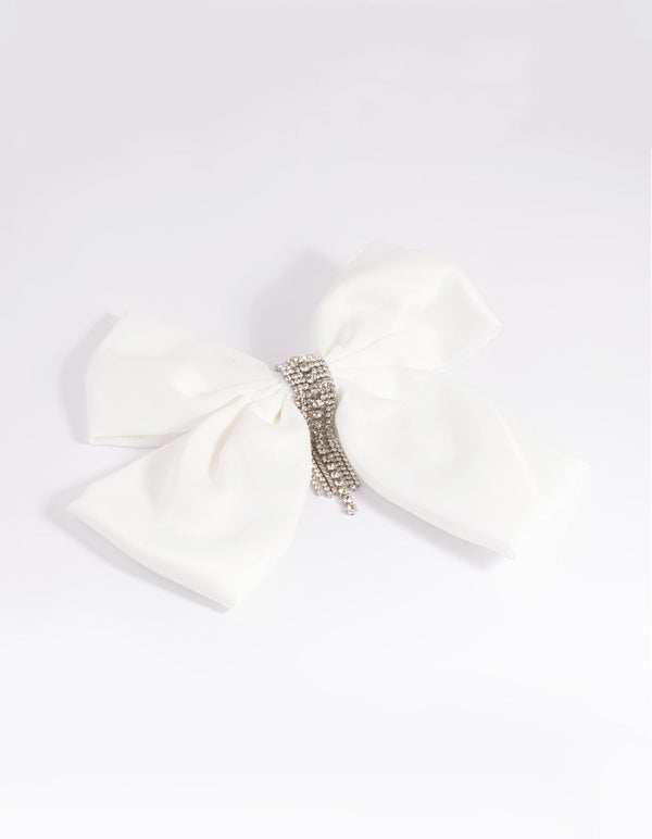 White Daisy Tassel Bow Clip
