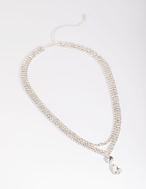 Zilveren diamant traanvormige gelaagde ketting