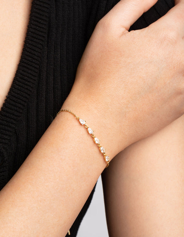 Vergulde kubieke zirkonia traanvormige schakelarmband