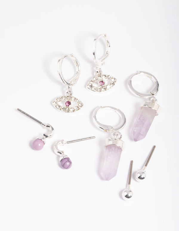 Amethyst Evil Eye Earring Stack Pack
