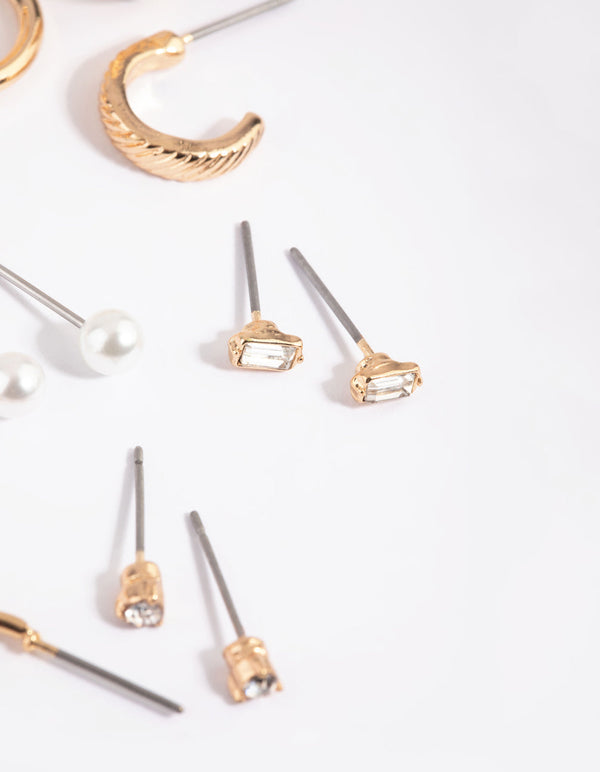 Gold Pearl Stud and Hoop Earring Pack