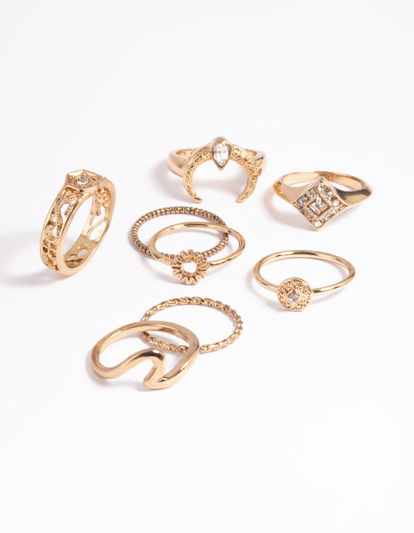 Antique Gold Crescent Ring Stack Pack