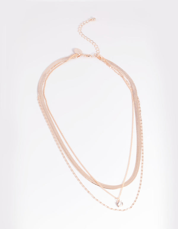 Rose Gold Cubic Zirconia Snake Chain Necklace