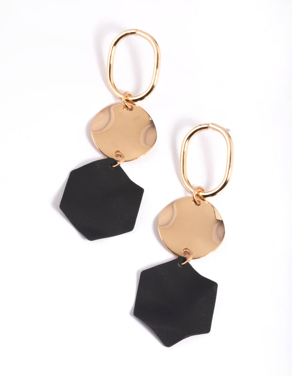 Black Geometric Shape Drop Earrings