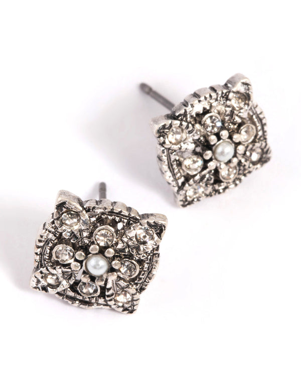 Antique Silver Filigree Stud Earrings