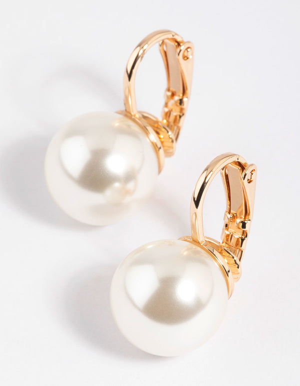 Antique Gold Pearl Clip-On Stud Earrings