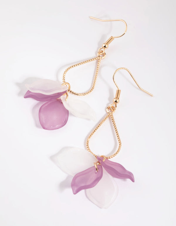 Lilac Petal and Pear Stone Drop Earrings
