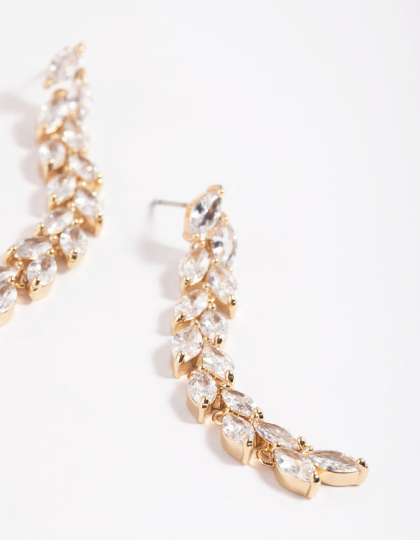 Gouden oorbellen met kubieke zirkonia en marquise hanger