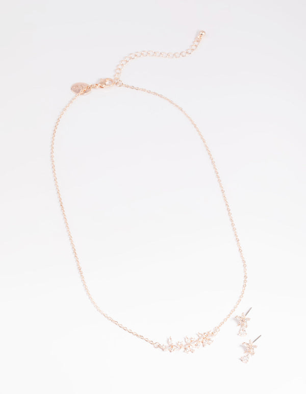 Set van roségouden Marquise-bloemketting en oorbellen
