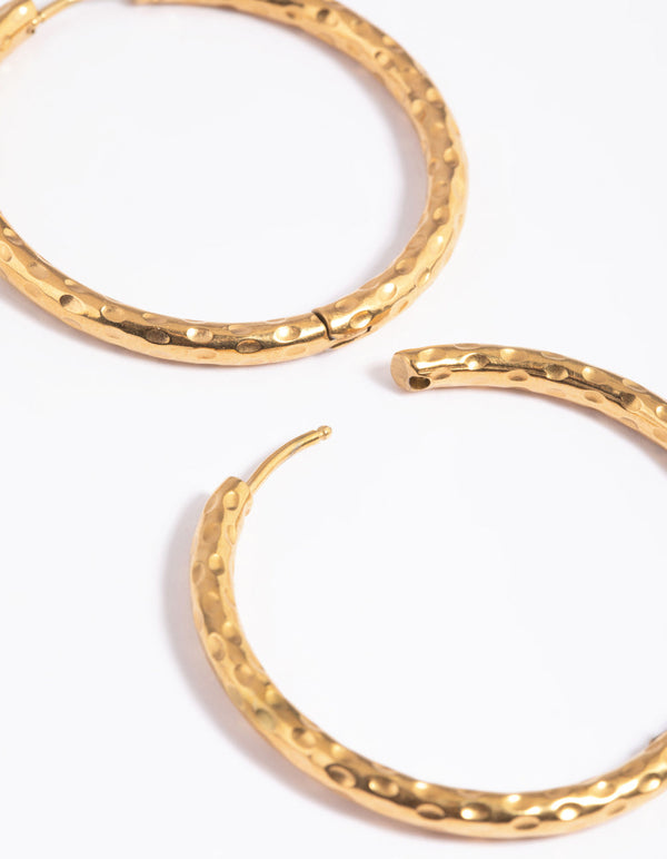 Gold Plated Surgical Steel Textured Large Huggie Hoop Earrings