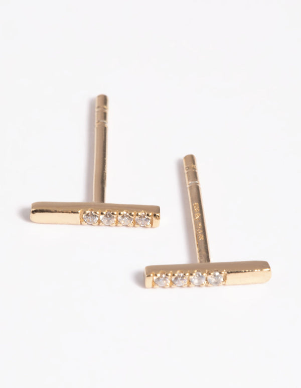 Gold Plated Sterling Silver Cubic Zirconia Stud Earrings