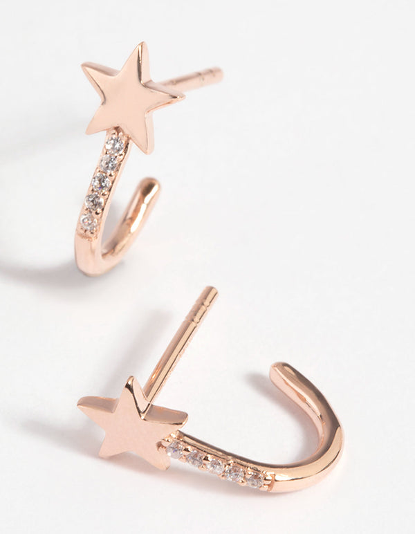 Rose Gold Plated Sterling Silver Star Huggie Hoop Earrings