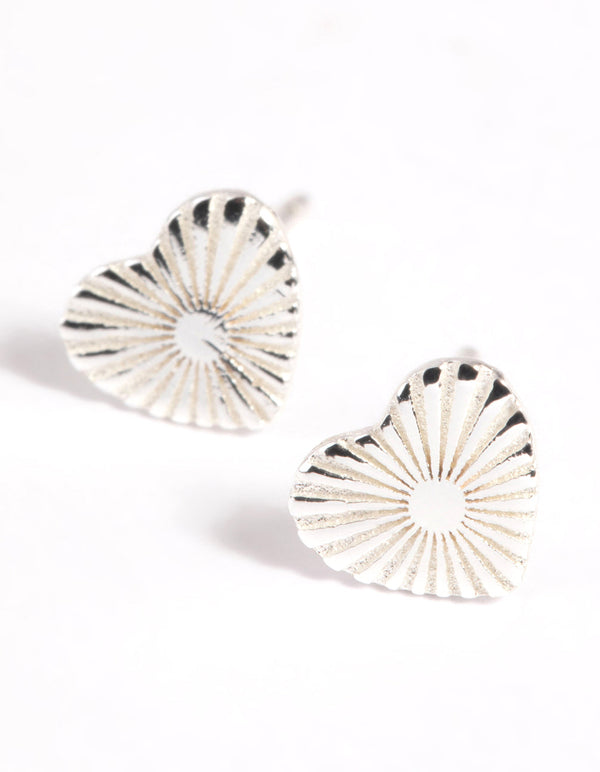 Sterling Silver Fan Heart Stud Earrings