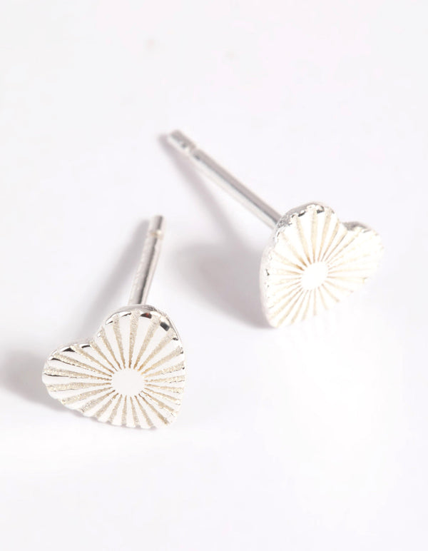Sterling Silver Fan Heart Stud Earrings