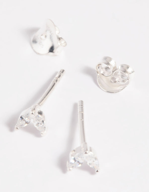Sterling Silver Cubic Zirconia Dolphin Tail Stud Earrings