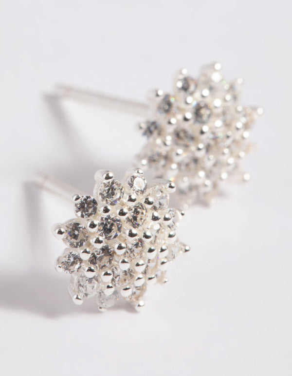 Sterling Silver Cubic Zirconia Sun Stud Earrings