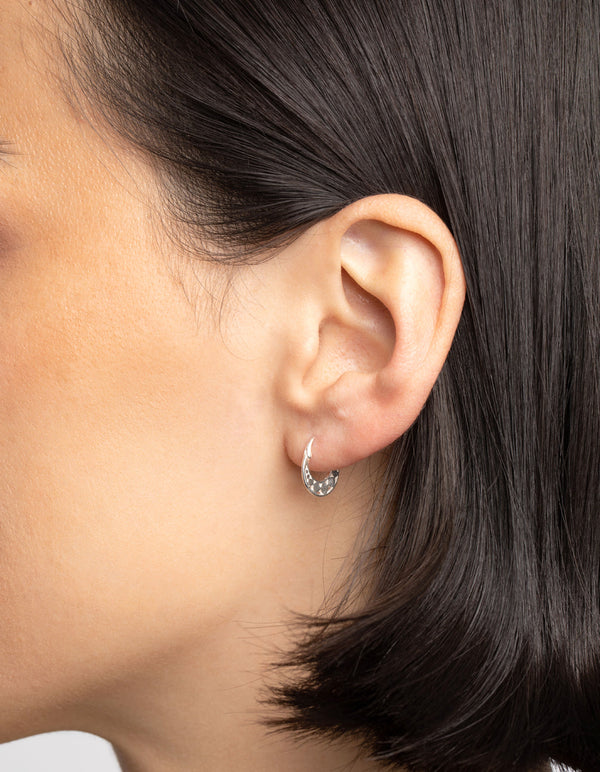 Sterling Silver Circle Fan Huggie Hoop Earrings