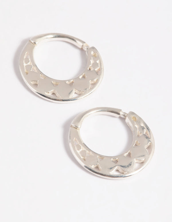 Sterling Silver Circle Fan Huggie Hoop Earrings