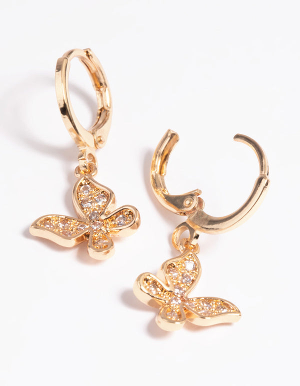 Gold Diamante Butterfly Huggie Hoop Earrings