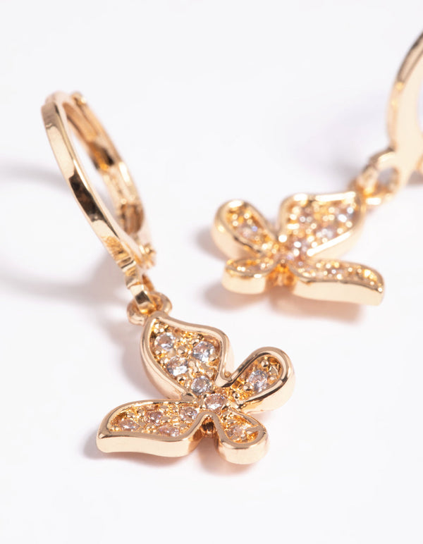Gold Diamante Butterfly Huggie Hoop Earrings