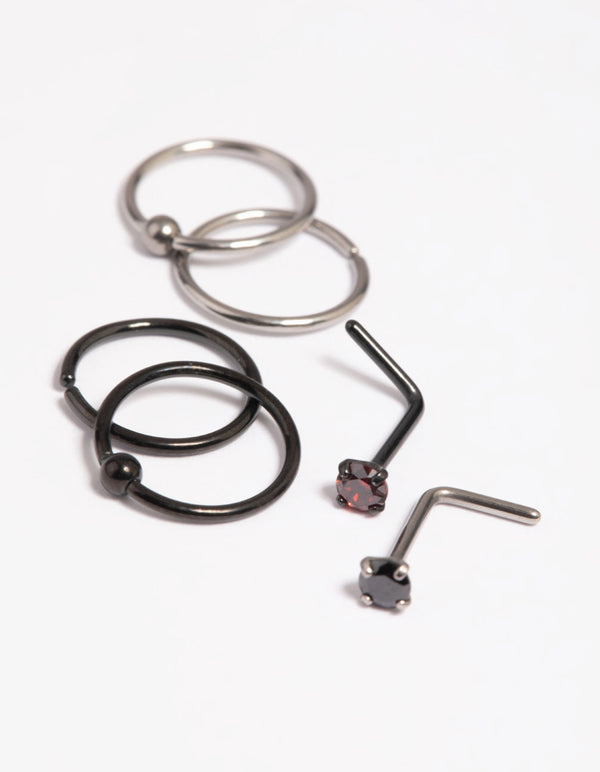 Matte Black and Red Titanium Nose Studs