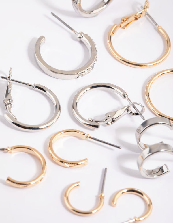 Mixed Metal Diamante Sleeper Hoop Earring Pack