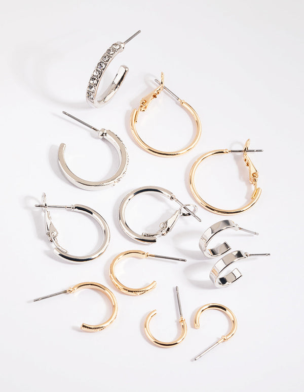 Mixed Metal Diamante Sleeper Hoop Earring Pack