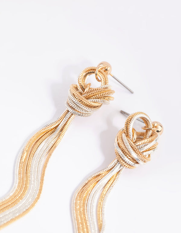 Mixed Metal Knot Drop Earrings