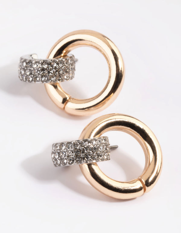 Mixed Metal Circular Drop Earrings