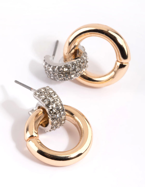 Mixed Metal Circular Drop Earrings