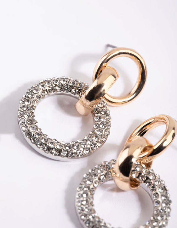 Mixed Metal Diamante Chain Drop Earrings