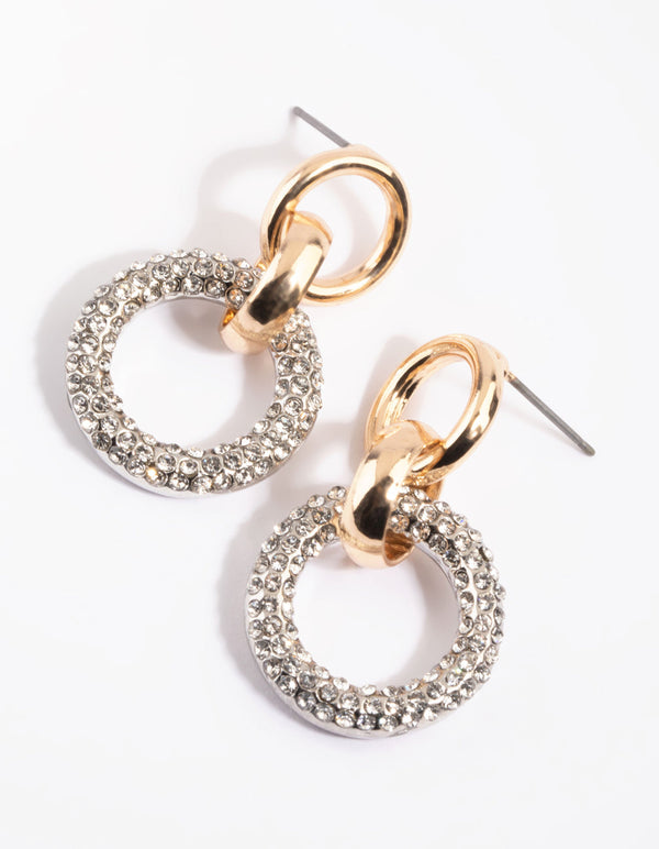 Mixed Metal Diamante Chain Drop Earrings
