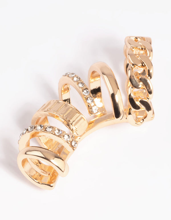Gold Woven Diamante Earring Stack Pack