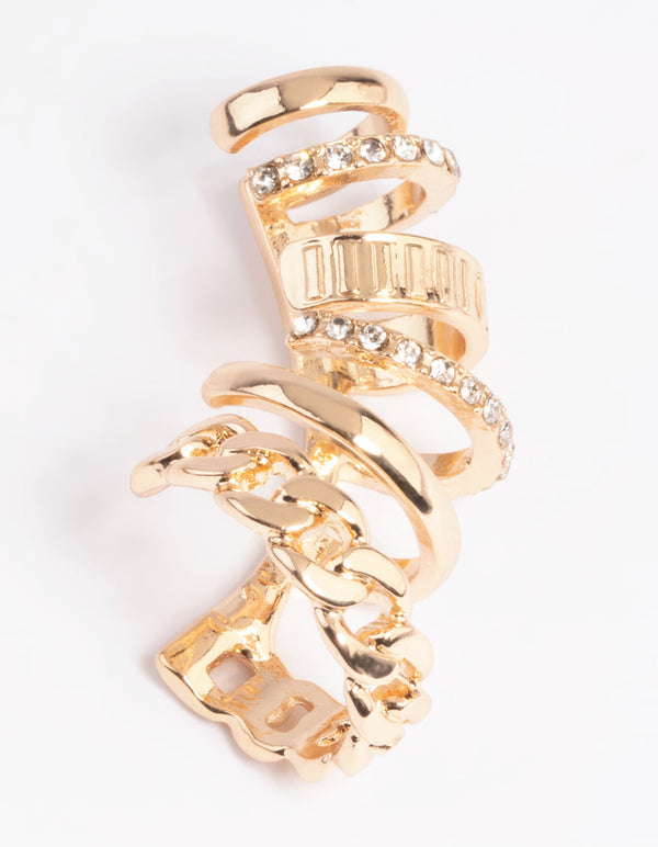 Gold Woven Diamante Earring Stack Pack