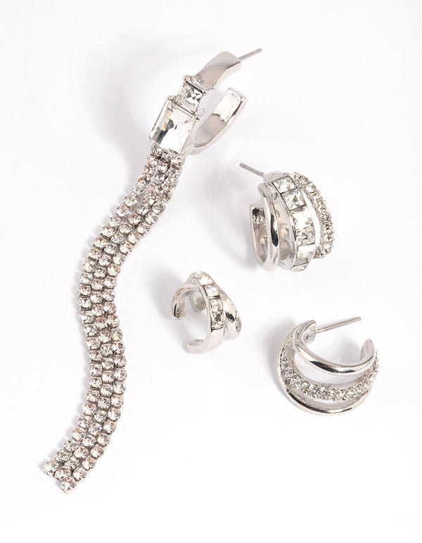 Rhodium Cup Chain Earring Stack Pack