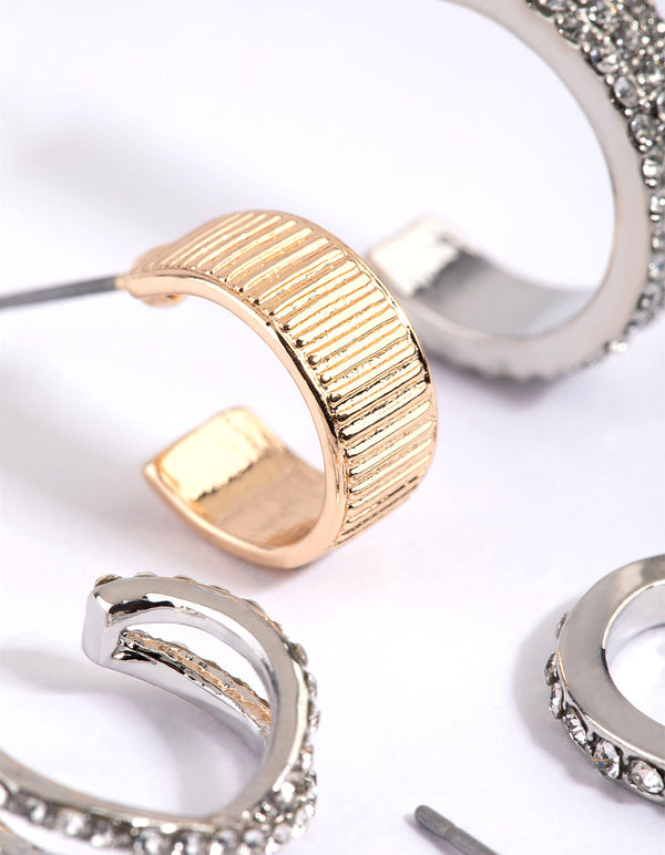 Mixed Metal Criss Cross Diamante Stack Pack