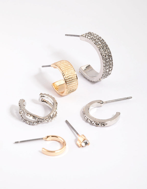 Mixed Metal Criss Cross Diamante Stack Pack