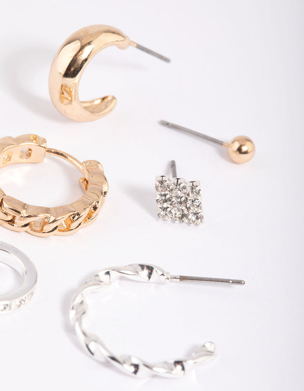 Mixed Metal Woven Chain Earring Stack Pack