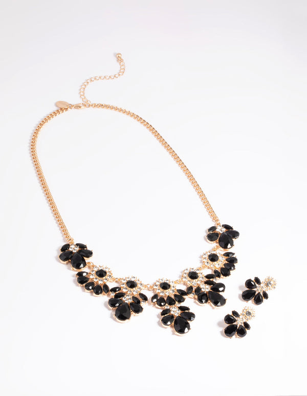 Black Mixed Stone Necklace and Earrings Set