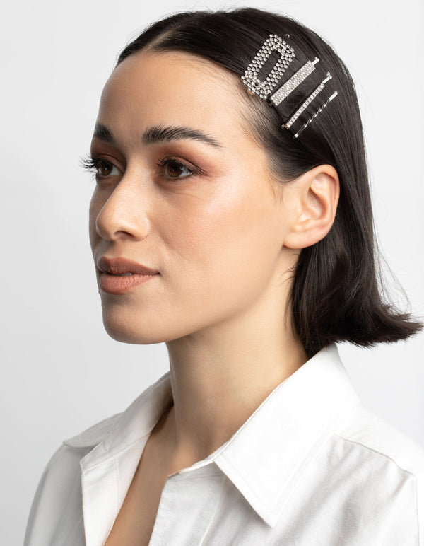 Silver Diamante Mixed Clips